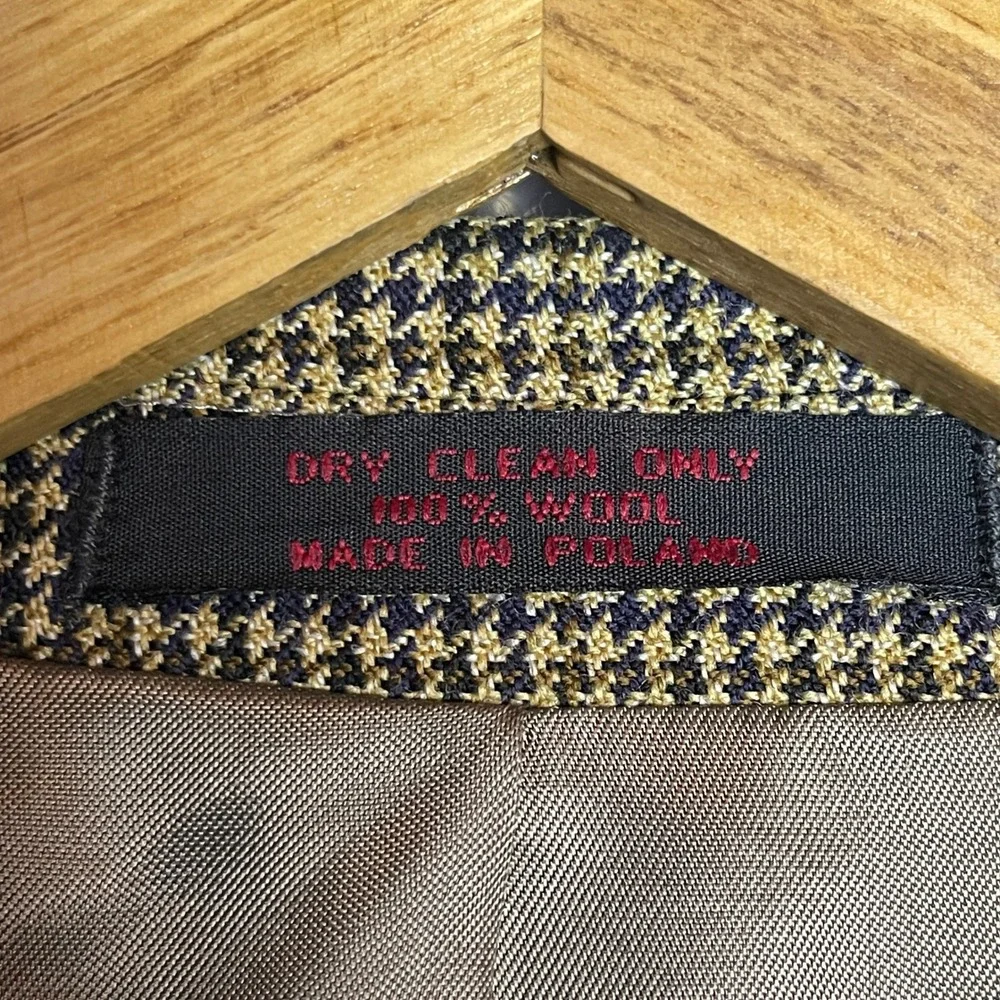 ENGLISH MANOR Mens Houndstooth Wool Blazer Jacket 40S Sport Coat‎ Made in Poland